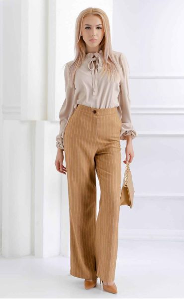 brown long Long pants ⭐ Female long striped wide pants