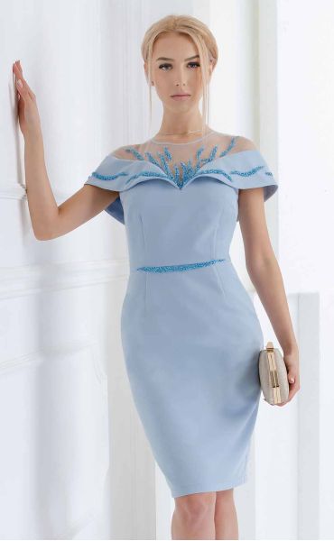 Елегантна синя рокля ⭐Официална рокля в светло синьо с харбала Vivian