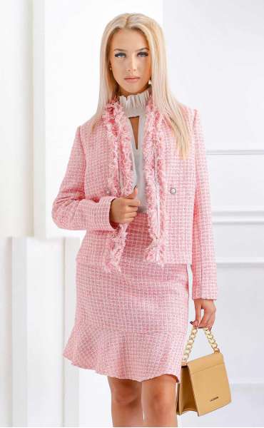 Комплекти от Букле ⭐ Дамско сако от букле в розово с акценти