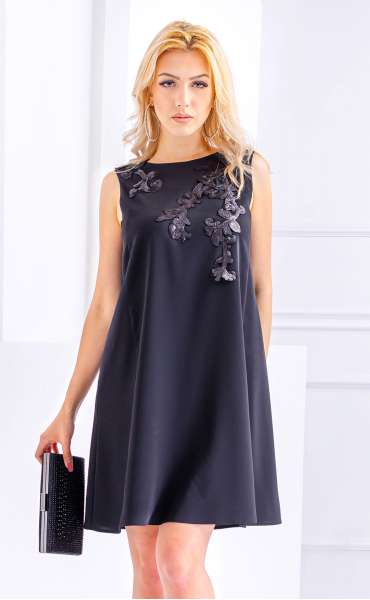 черна разкроена рокля ⭐ рокля без ръкав с мат пайети | Ароганс