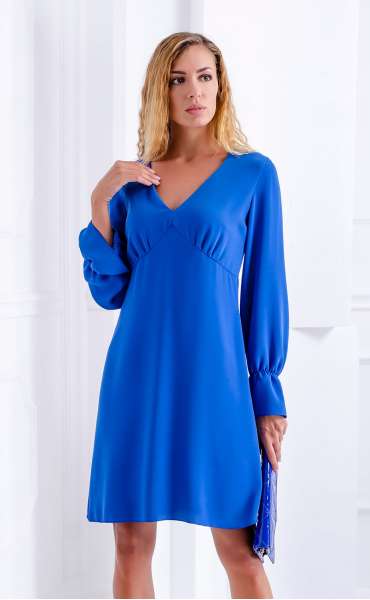 Официални рокли до коляното в синьо ⭐ Стилна рокля от жоржет