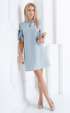 Formal light blue midi dress with feathers