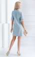 Formal light blue midi dress with feathers