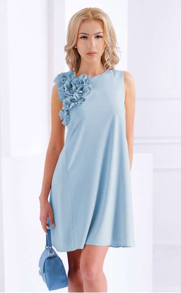 Светло синя жоржетена рокля с къдри Bethany ⭐ рокли Ароганс