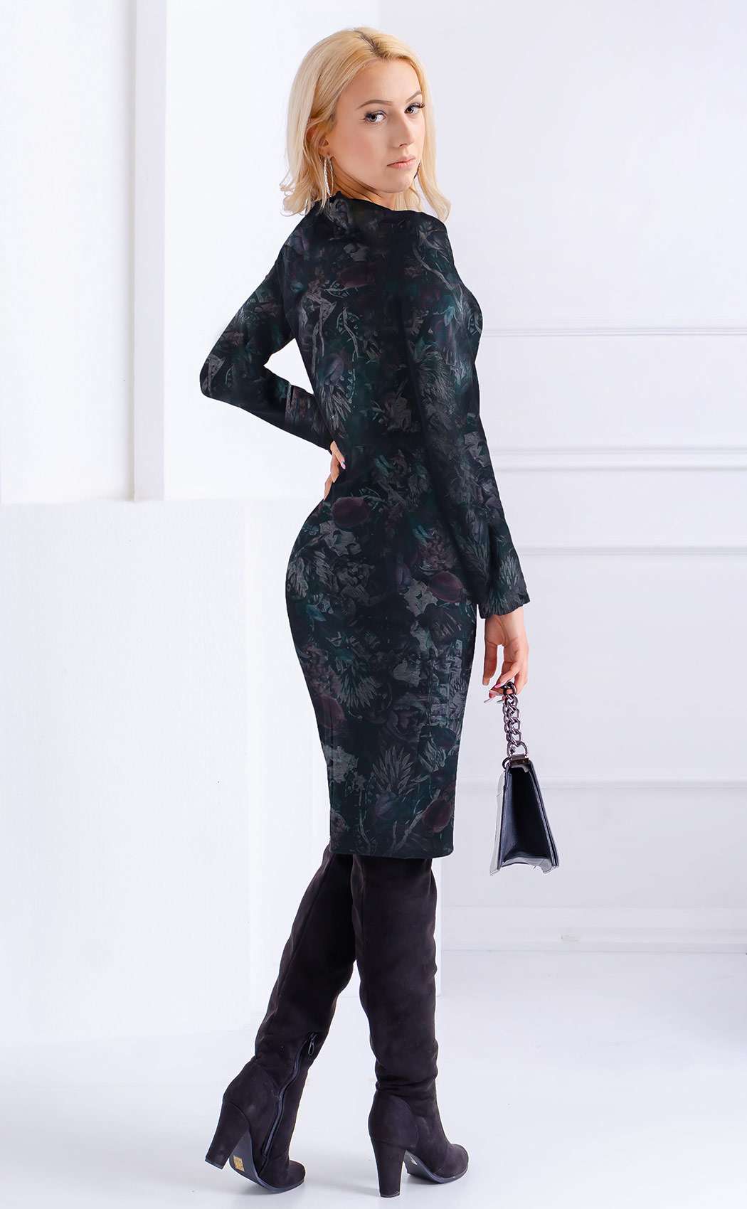 Casual fall winter dress with silk lace ribbon AROGANS