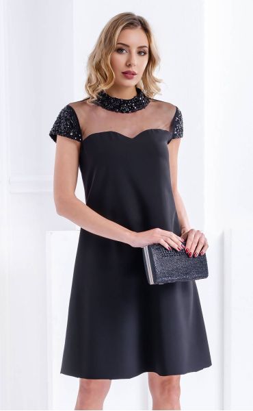 black midi Formal Dresses ⭐ Black flared dress with sequin