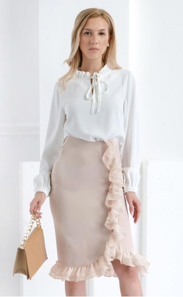 Beige High-Waisted Skirt with Asymmetric Ruffles for Women