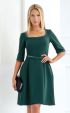 Elegant Dark Green Dress with Pleats and 3/4 Sleeves